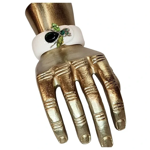 Vintage Style Beetle Chunky Cuff Bracelet Embellished Crystal Emerald Green - Picture 4 of 9